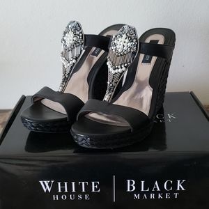 NWOT Black Embellished Wedge Sandals